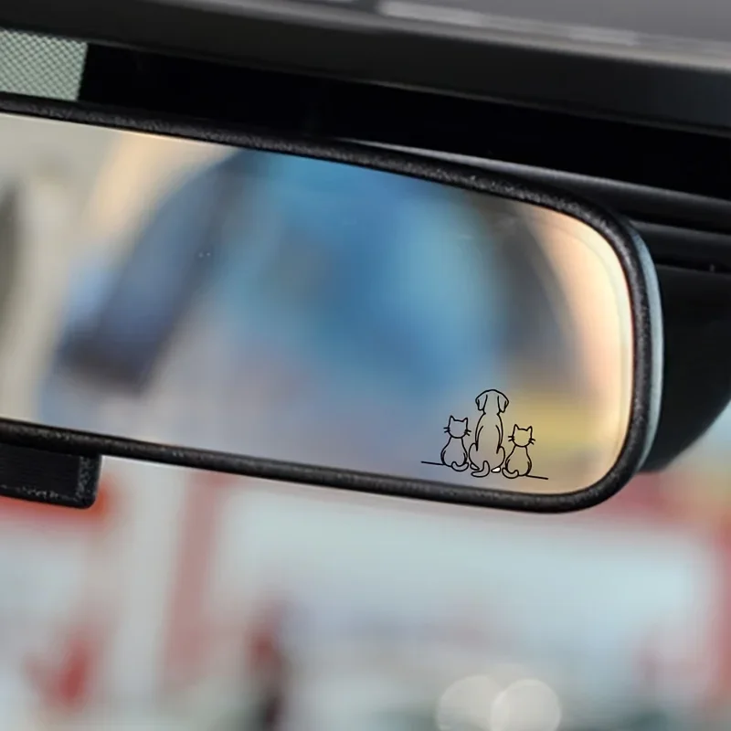 4pcs Line Art Dog Cat 2D Flat Vinyl Sticker Waterproof UV Resistant Decal for Car Rearview Mirror Motorcycle Decor