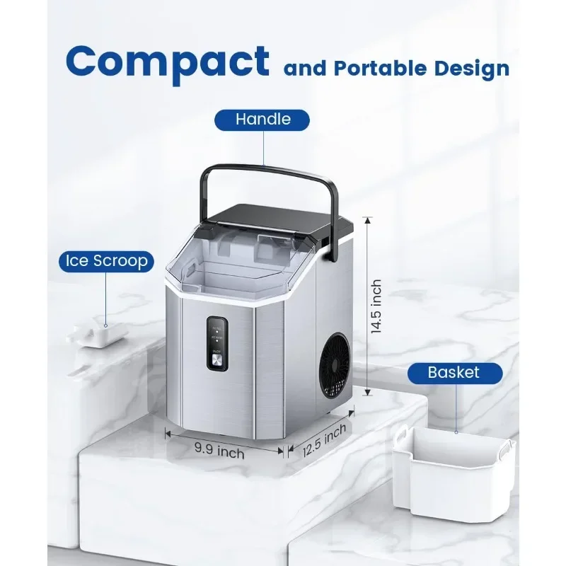 Ледогенератор для кубиков столешницы, льдогенератор для жевательных кубиков, быстрая ледогенерация 34 фунта/день, самоочистка, портативный льдогенератор