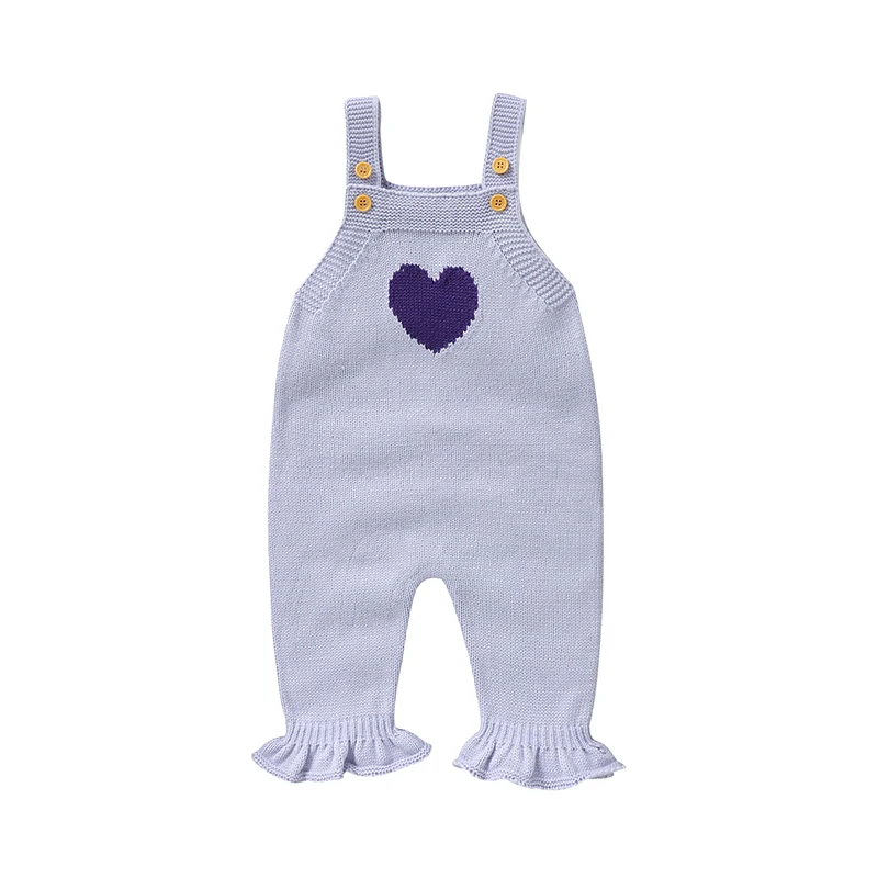 Sweet Heart-shaped Baby Girls Sleeveless Rompers 1-18 Months Newborn Knitted Acrylic Jumpsuit Square-neck Infant Soft Bodysuit