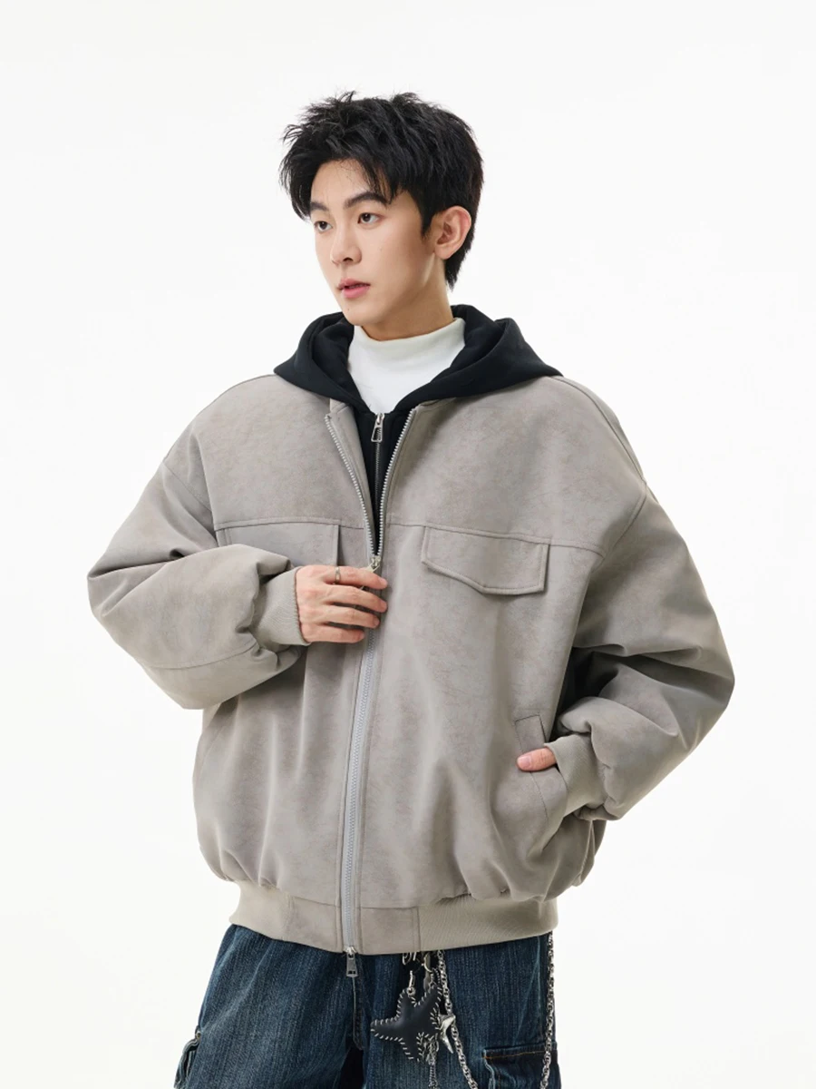 

American Sle Thiened PU Leather Cotton Jaet Men's Winter Coat Street Sle ort Motorcycle Jaet Hooded Casual Wear