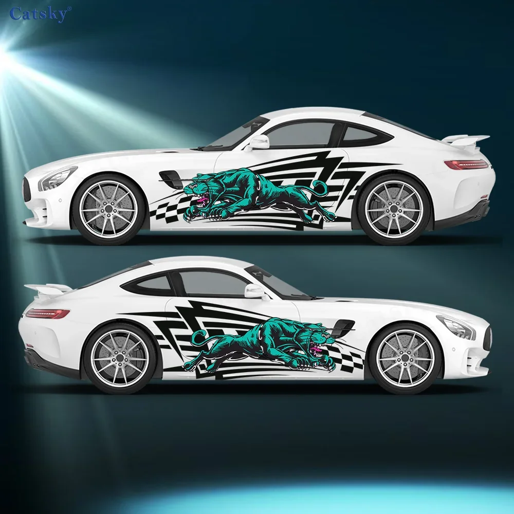 Dynamic Sports Line Animal Cheetah Car Vinyl Wrap Decal Self-adhesive PVC Sticker Suitable for Trucks SUV Decor Auto Accessories