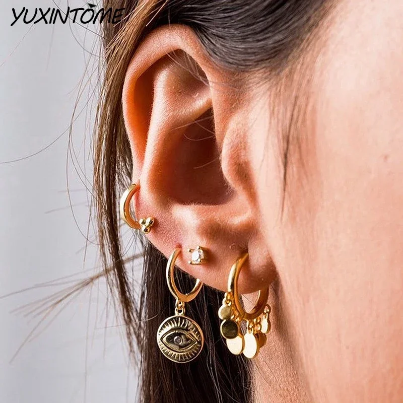 925 Sterling Silver Needle New Fashion 18K Gold Earrings Star Tassel Small Hoop Earrings for Women Wedding Jewelry Accessories