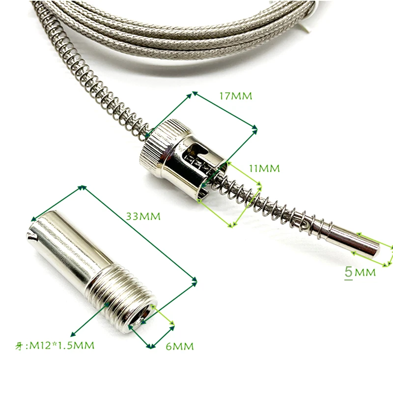 Thermocouple K/E 1M/2M/3M/4M/5M Compression Spring shielded wire M12 Temperature Sensor for Temperature Controller