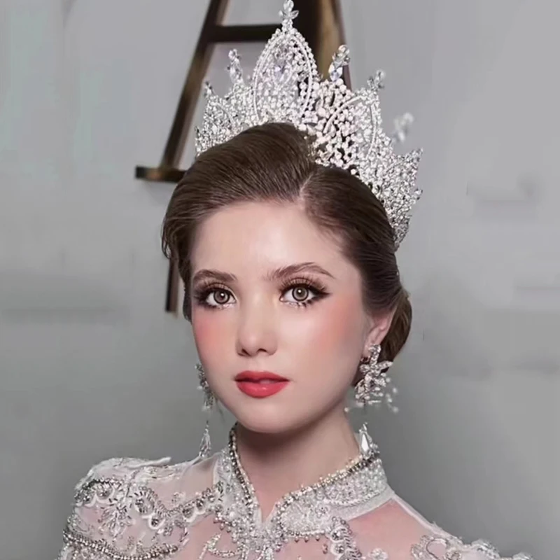

Luxury Miss Universe Big Hair Crown Wedding Crystal Tiaras Bride Party Headdress Accessories