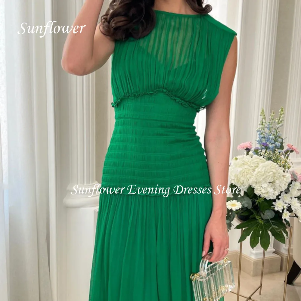 Sunflower O-Neck Prom Gown A-LINE Evening Dress Slim Sleeveless Tulle Party Dress 2023 Tea-Length Customized