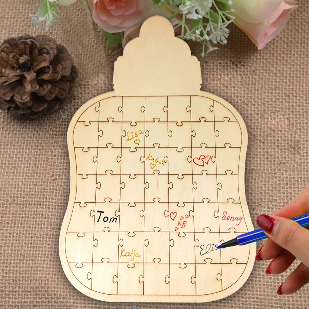 

Milk Bottle Shape Wooden Guestbook Creative Wedding Jigsaw Personalised Vintage Visitors Message Book Wooden Guestbook