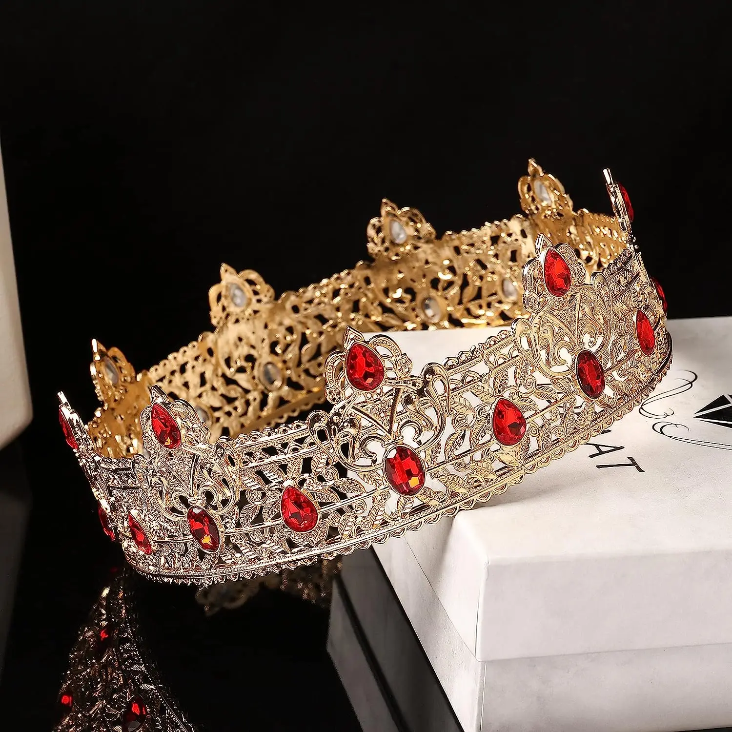 Gold  Crowns for Men  Crown with Red Rhinestone, Birthday gift for Men Wedding Cosplay Homecoming Prom Party Decor
