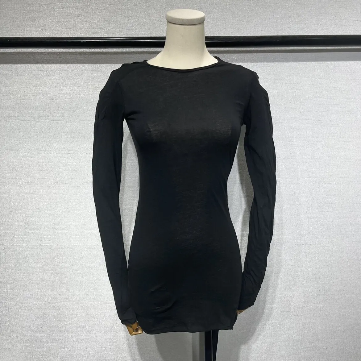 Women's Dark Style Designer Long Sleeve T-Shirt, Round Neck Slim Fit Midi Length Casual Solid Color Thin Base Tee for Fall