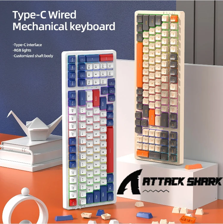 

ATTACK SHARK K98 Wired Mechanical Keyboard,RGB Lighting Effect,Hot-swappable,Red/Yellow Axis,USB LAP/PC,Office/Game Keyboard