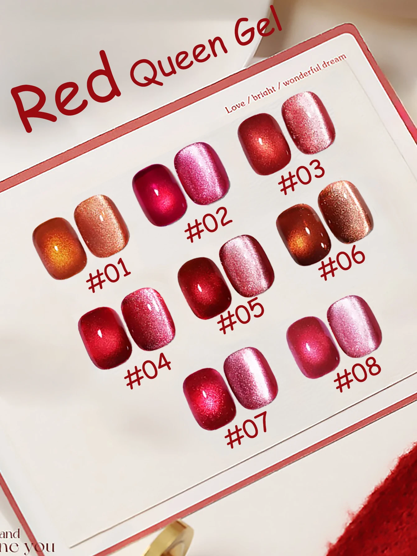 1pcs TC Popular Sparkling Red Cat Eye Gel Nail Polish 2026 Whitening Sparkling Gemstone Red Glass Beads Cat Eye Nail Art