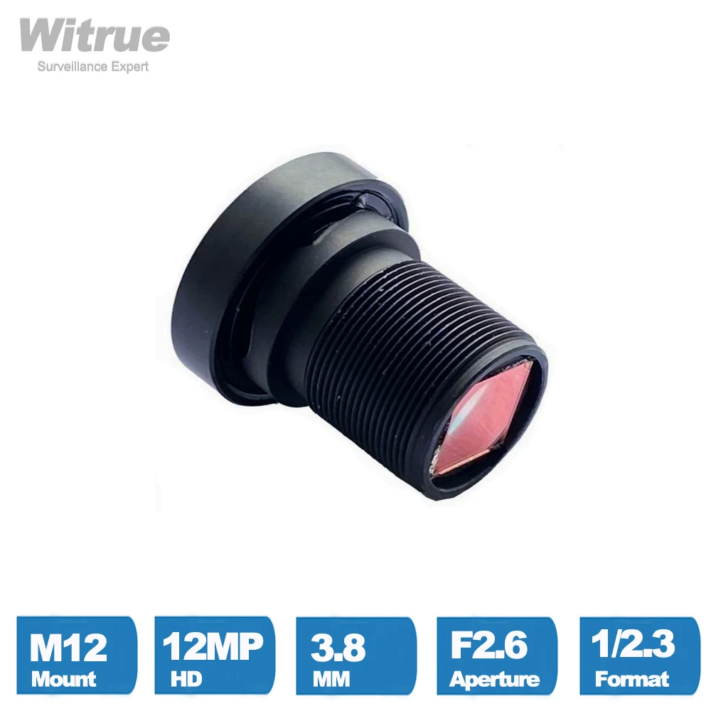 Witrue HD 12MP 3.8mm CCTV Lens 1/2.3 Inch F2.6 4K HFOV No Distortion for Sports Action  Cameras with IR filter 650nm