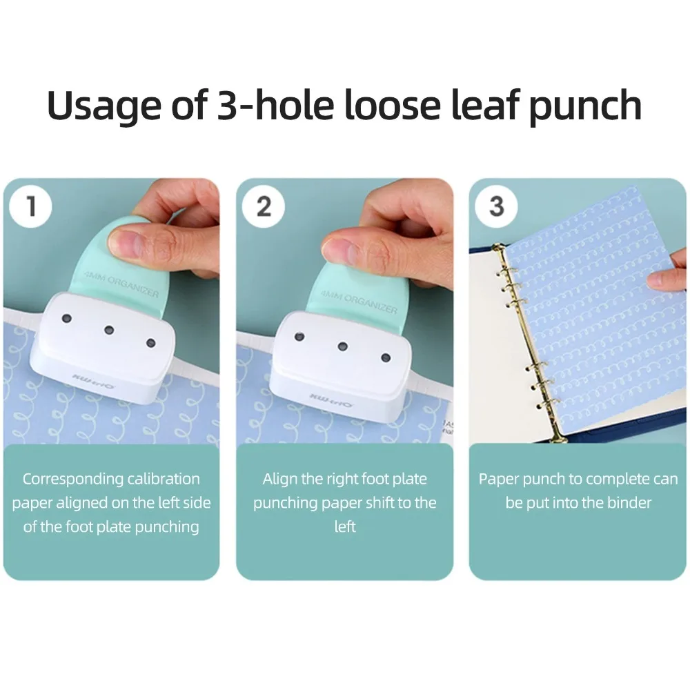 Durable 3 Holes Hole Punch Manual A5 A6 A7 Paper Puncher Tool Loose-Leaf Notebook Portable Ring Binder