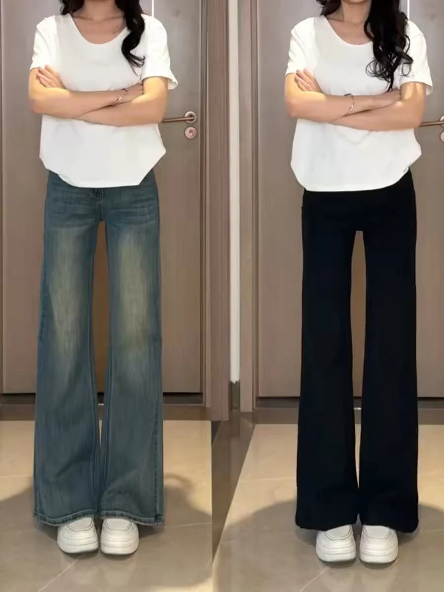 

High Waist Flared Jeans Women's Spring Summer plus Size Straight Leg Cotton Stretch Denim Bootcut Pants Slimming Effect