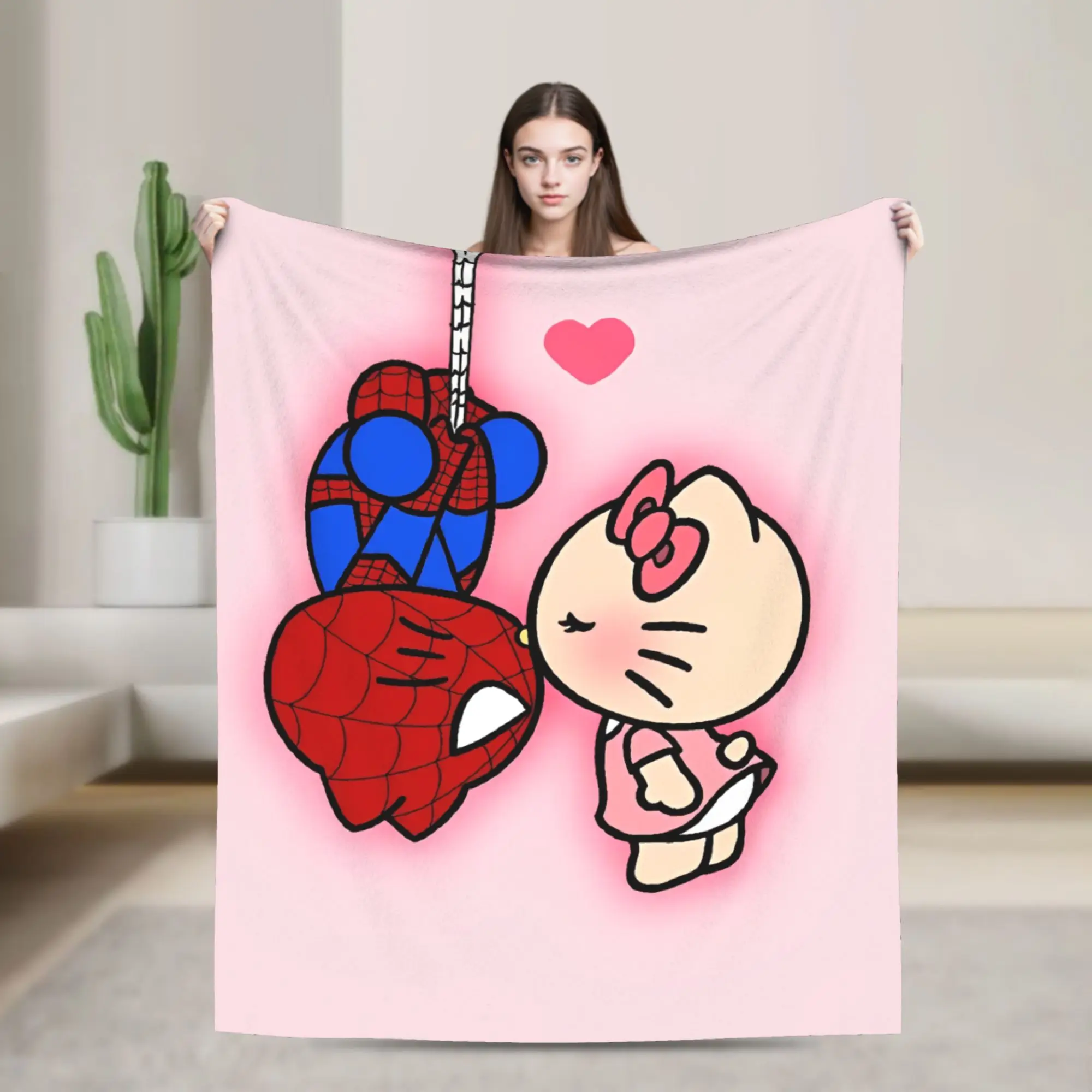 

Hello Kitty Spiderman Kiss Blanket Fleece Summer Portable Soft Throw Blanket for Sofa Bedroom Bedspreads