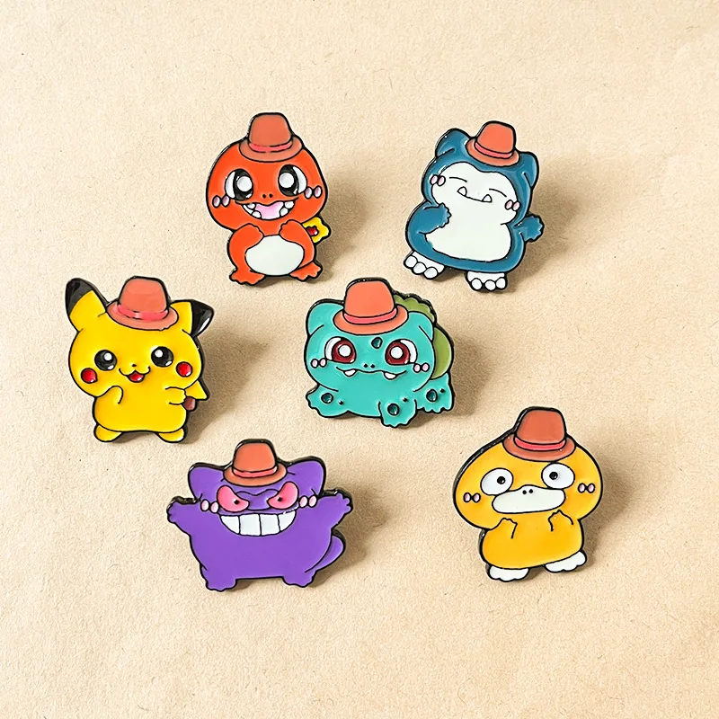 6pcs Anime Pokemon Enamel Pins Set Psyduck Gengar Pikachu Cosplay Brooches Unisex Backpack Jewelry Gift for Fans