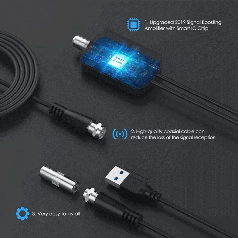 Antenne TV d'intérieur numérique HD avec amplificateur, film de réception DTMB, prend en charge la télévision 4K 1080P