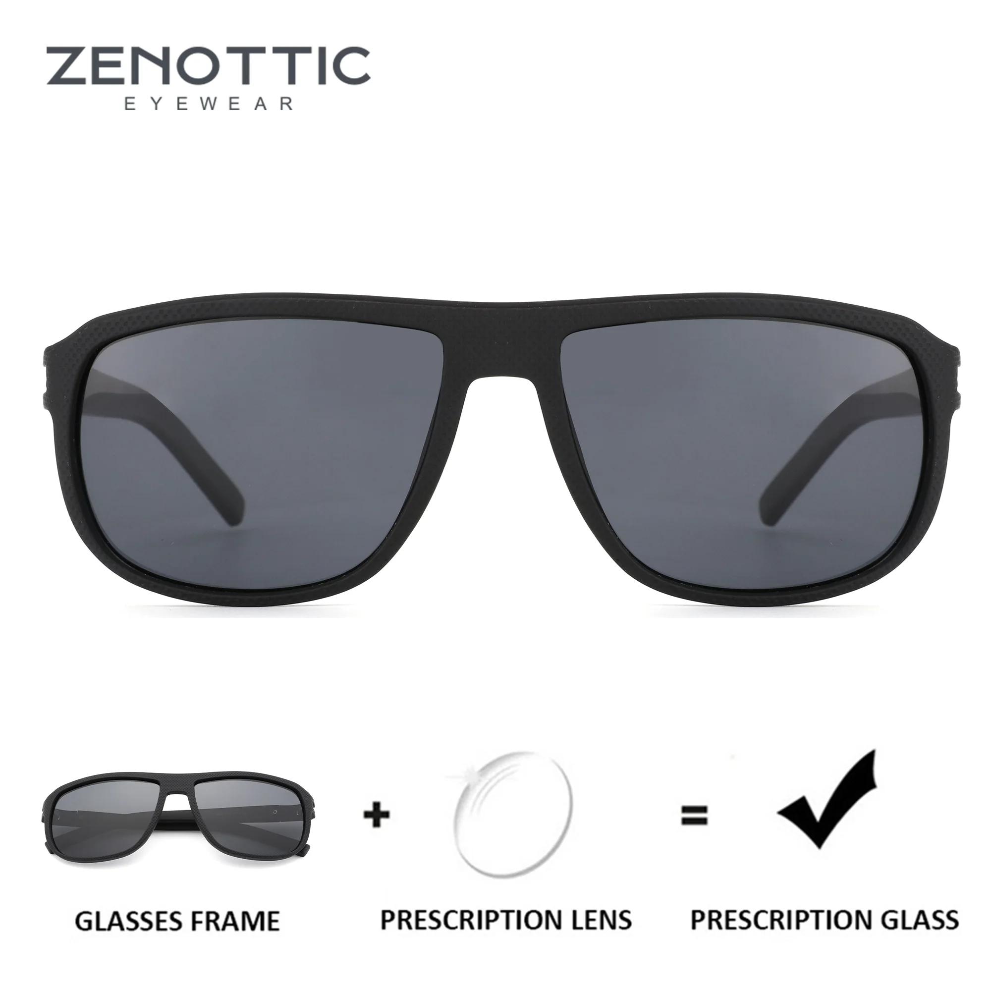 ZENOTTIC（L Size）Modish Sport TR90 Polarized Sunglasses Prescription For Men Square UV400 Optical Sun Glasses