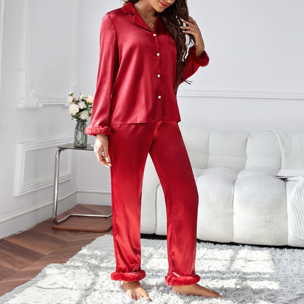 Wholesale New Silk Solid Color Pamas For Women Summer Nightwear Pama Two Piece Set Satin Pyjamas Loungewear