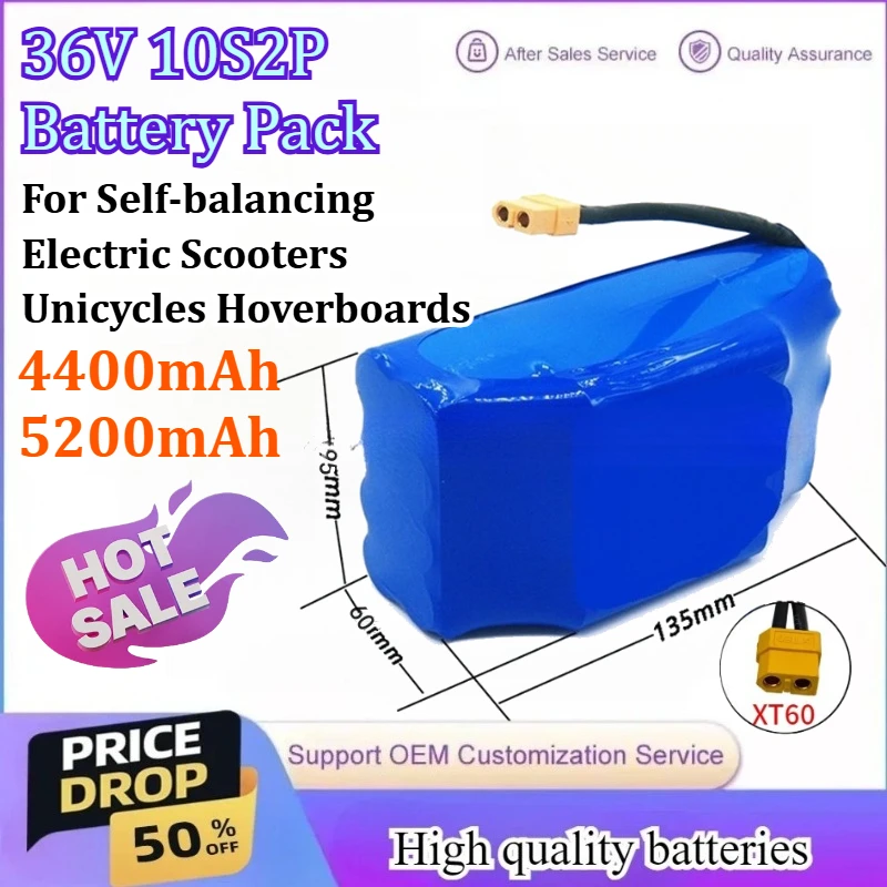 

New 36V 5200mAh 10s2p Rechargeable Battery Pack for Self-balancing Electric Scooters Unicycles Hoverboards Exceptional Battery