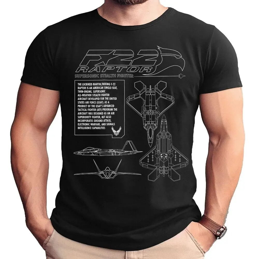 F-22 Raptor Detailed Schematic Adult Shirt Y2K tops Unisex Summer Short Sleeve