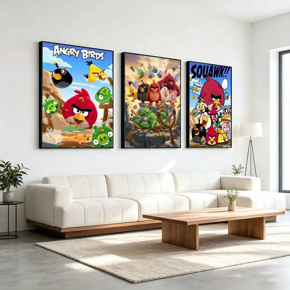 A-Angry birds  Poster Waterproof Wall Art Sticker For Bar Living Room Vintage Decor High Quality Print Gift