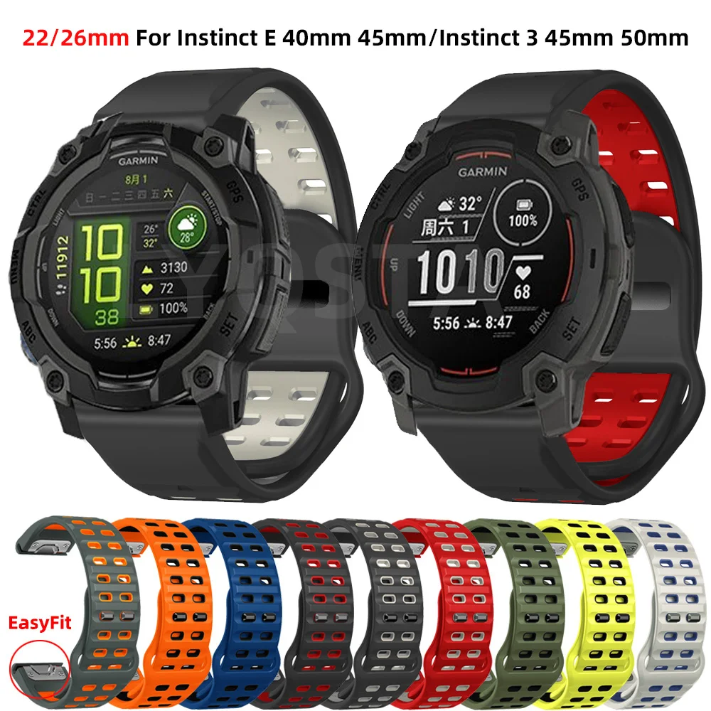 Горячий дышащий силиконовый ремешок QuickFit 26 мм 22 мм для Garmin Instinct 2X 2 Instinct 3 45 мм 50 мм Instinct E 45 мм ремешок для часов Correa