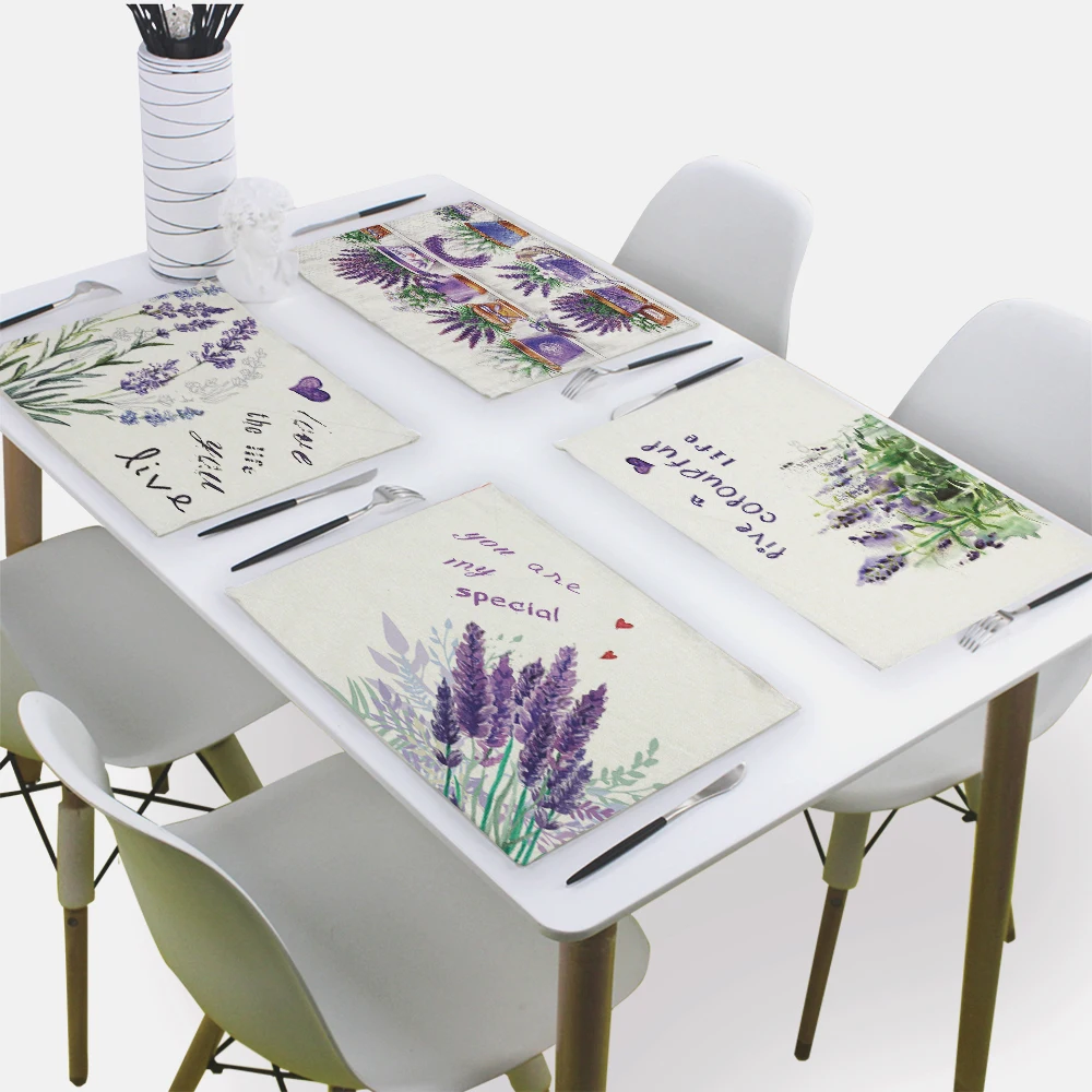 Provence Flower Lavender Napkin Matting Napkins Decorative 43*32Cm Farmhouse Floral Linen Placemat Kitchen Napkin Table Mat