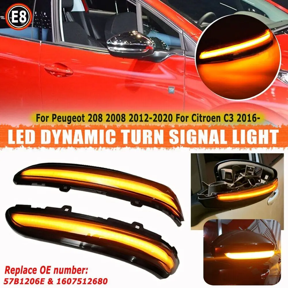 Dynamiczny kierunkowskaz migacz lusterka bocznego lampka kontrolna dla Peugeot 208 2008 12'-22 Citroen C3 MK3 C4 Cactus Opel Corsa F