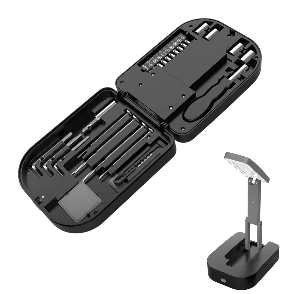 

26 шт., набор инструментов для отверток со светодиодной подсветкой, складной светодиодный светильник с головками для фонарика, шестигранный ключ, отвертки, рулетка