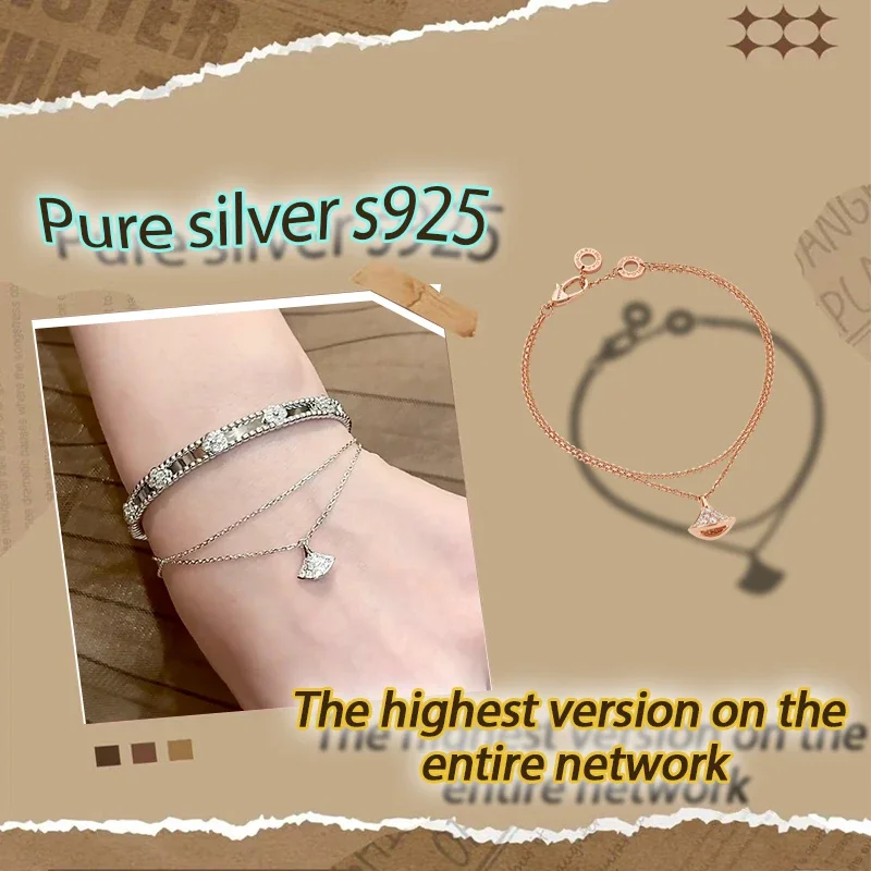 

AdvanceAdvanced design braceled Design Bracelet Solid Silver S925 Double Chain Diamond Set Enamel Atmospheric BV Series Bracelet