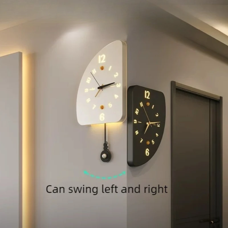 Minimalist Wall Clock Silent Elegant Corner Wall Art Clock Modern Hanging Pendulum Clocks with Light Home Decorative Ornaments