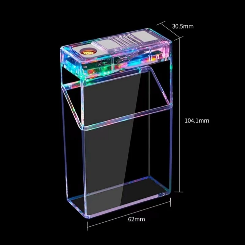 Multifunctional Colorful Light Transparent Cigarette Box Tungsten Wire Ignition Lighter 20 Coarse Cigarette USB Charging Lighter