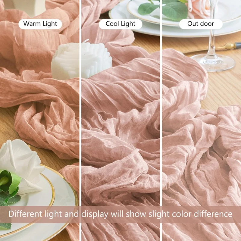 90X300cm Cheese Cloth Tablecloth Light Pink Bohemian Gauze Tablecloth Long Retro Transparent Tablecloth