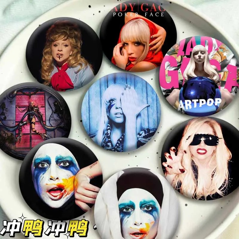 Pop Singer L-Lady G-GagaS Button Brooch Handmade Round Badges Creative Music Album Cover Lapel Pins Bag Clothes Hat Jewelry Gift