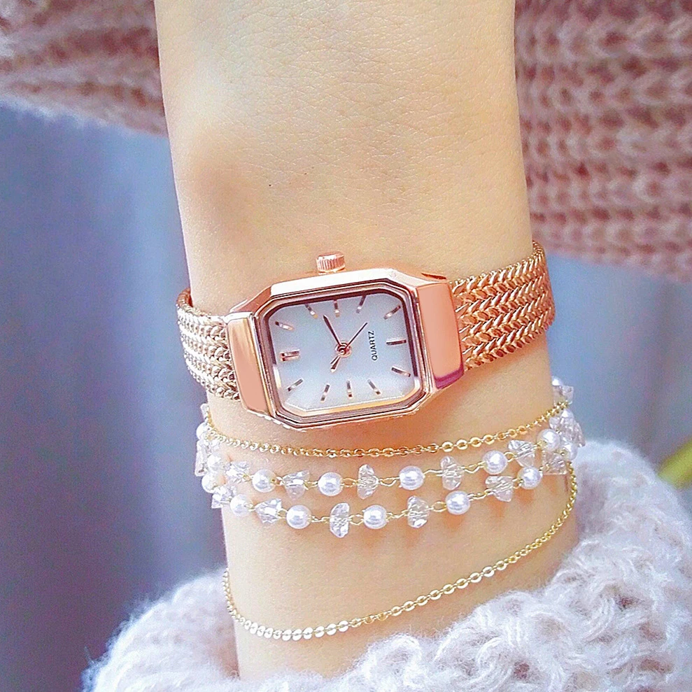 Mayzhisu relógio feminino luz de luxo retro quartzo relógio de pulso pulseira de aço inoxidável para presente negócios feminino senhoras relógios