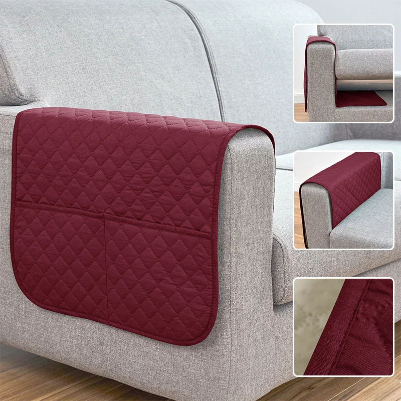 1PC Anti-dirty Sofa Armrest Covers with Pockets Non-Slip Couch Arm Slipcover Hanging Storage Bag for Remote Cellphone Home