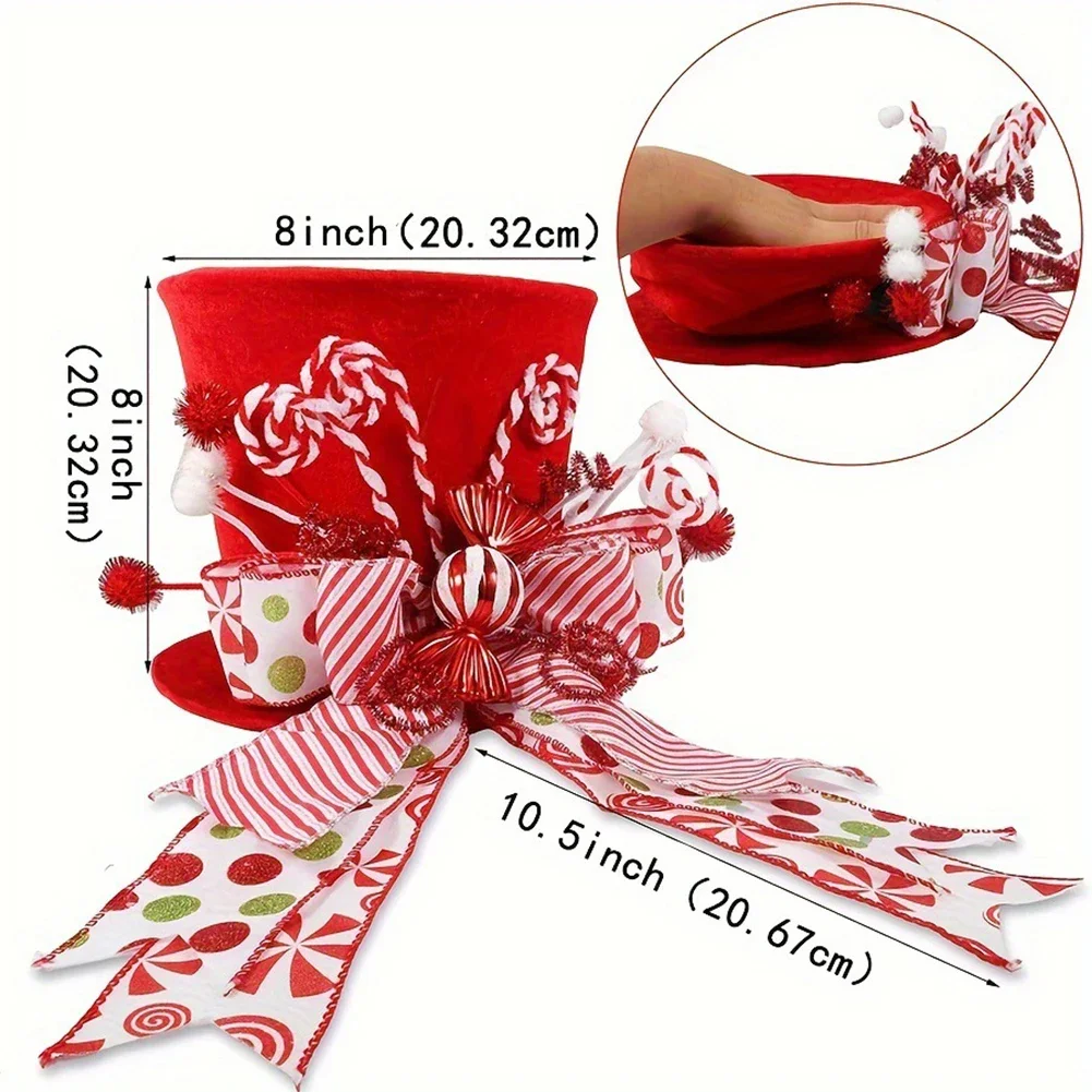 Foldable Christmas Tree Topper Hat Christmas Tree Decorations Collapsible Top Hat With Bow Ribbon For Home Party Decor