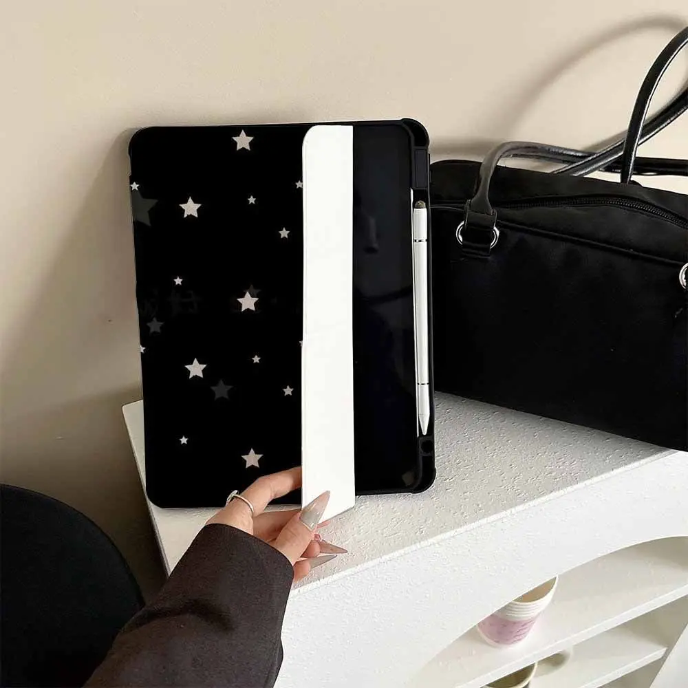 Black White Stars Simple High-End mirror For iPad 11th A16 10 9 8 7 5 Pro 13 11 M5 M4 M3 M2 12.9'' Air  4 3 2 1 Mini 7 6 Cover