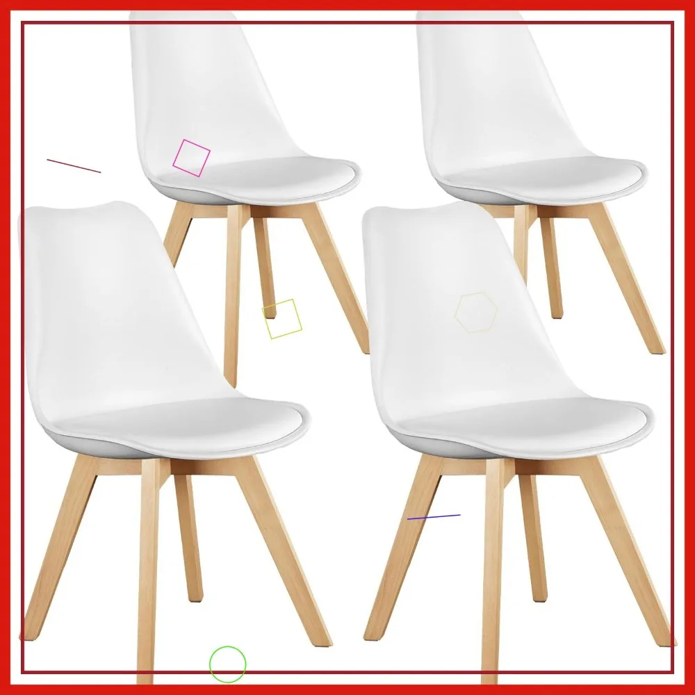 طقم كراسي طعام حديثة من جلد البولي يوريثان مكون من 4 قطع، أرجل خشبية للمطبخ والمنزل، باللون الأبيض #1