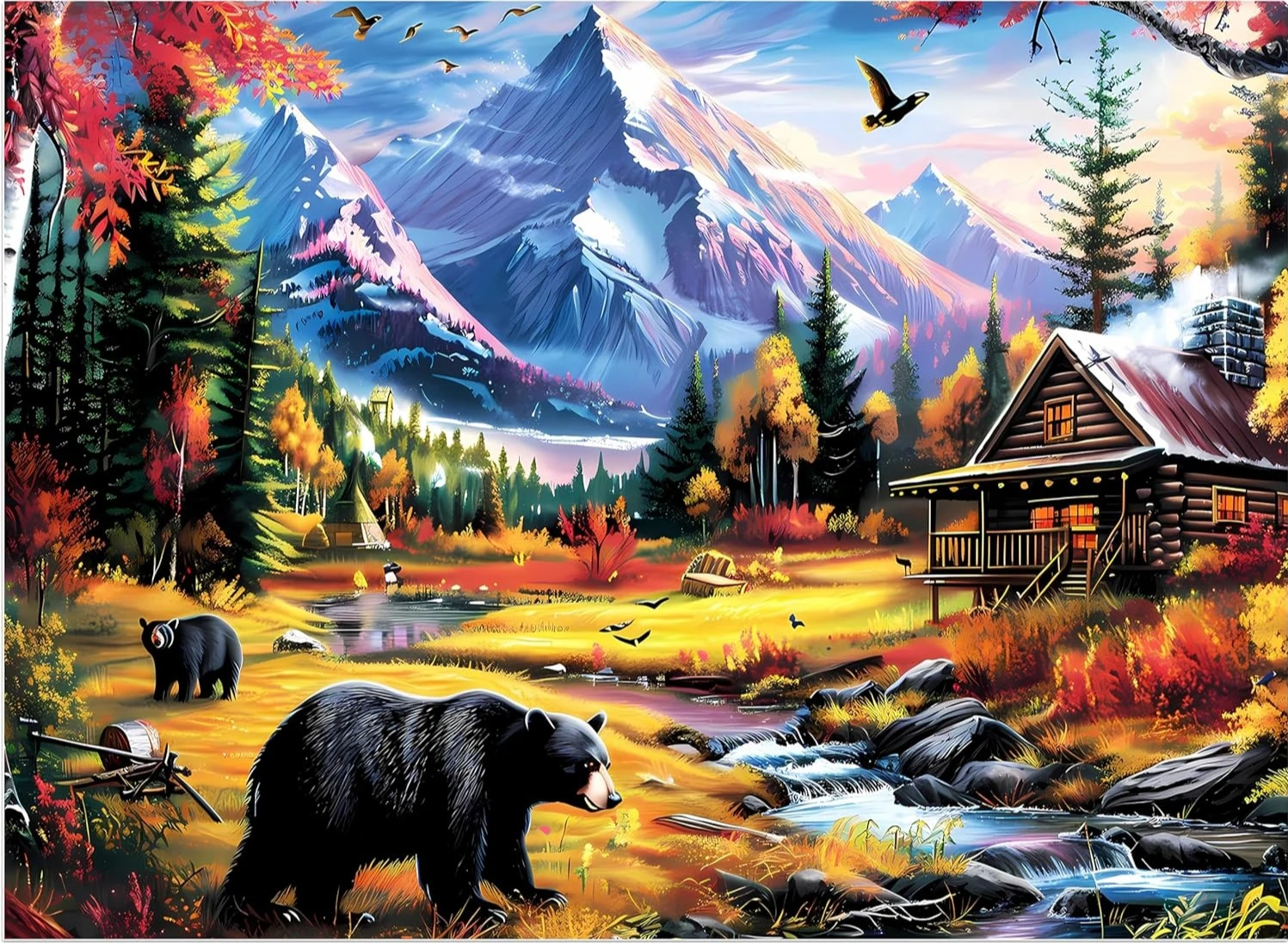

1000/500/300/120 Pieces Bear Mountain Nature Jigsaw Puzzles for Adults Home Decor Challenging Family Fun Educational Toys Game