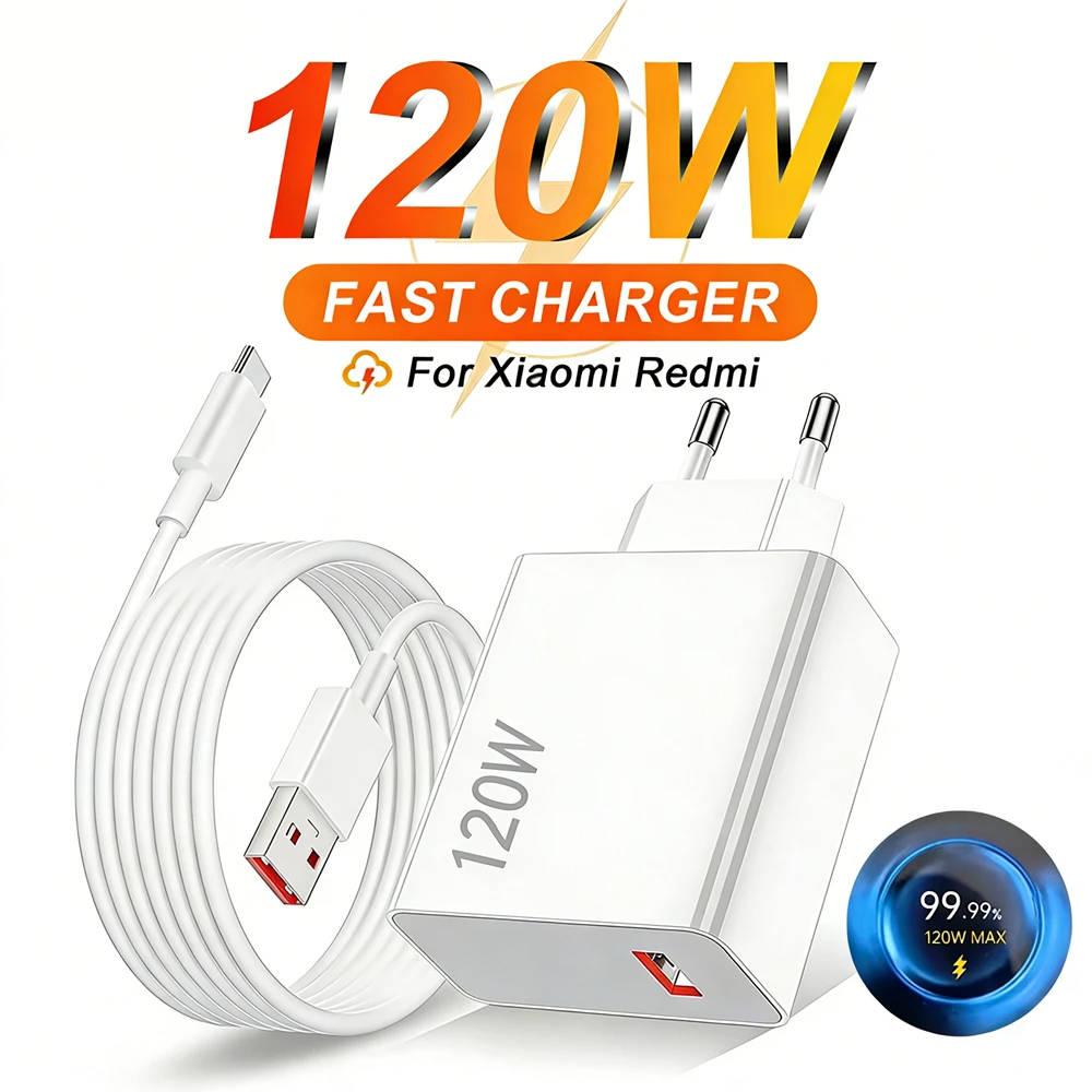 

120W EU Turbo Fast Wall Charger For Xiaomi 11 12 13T 14 15 Ultra Redmi Note 11T 12T 13 14 Pro POCO F7 X7 USB Type C Charge Cable