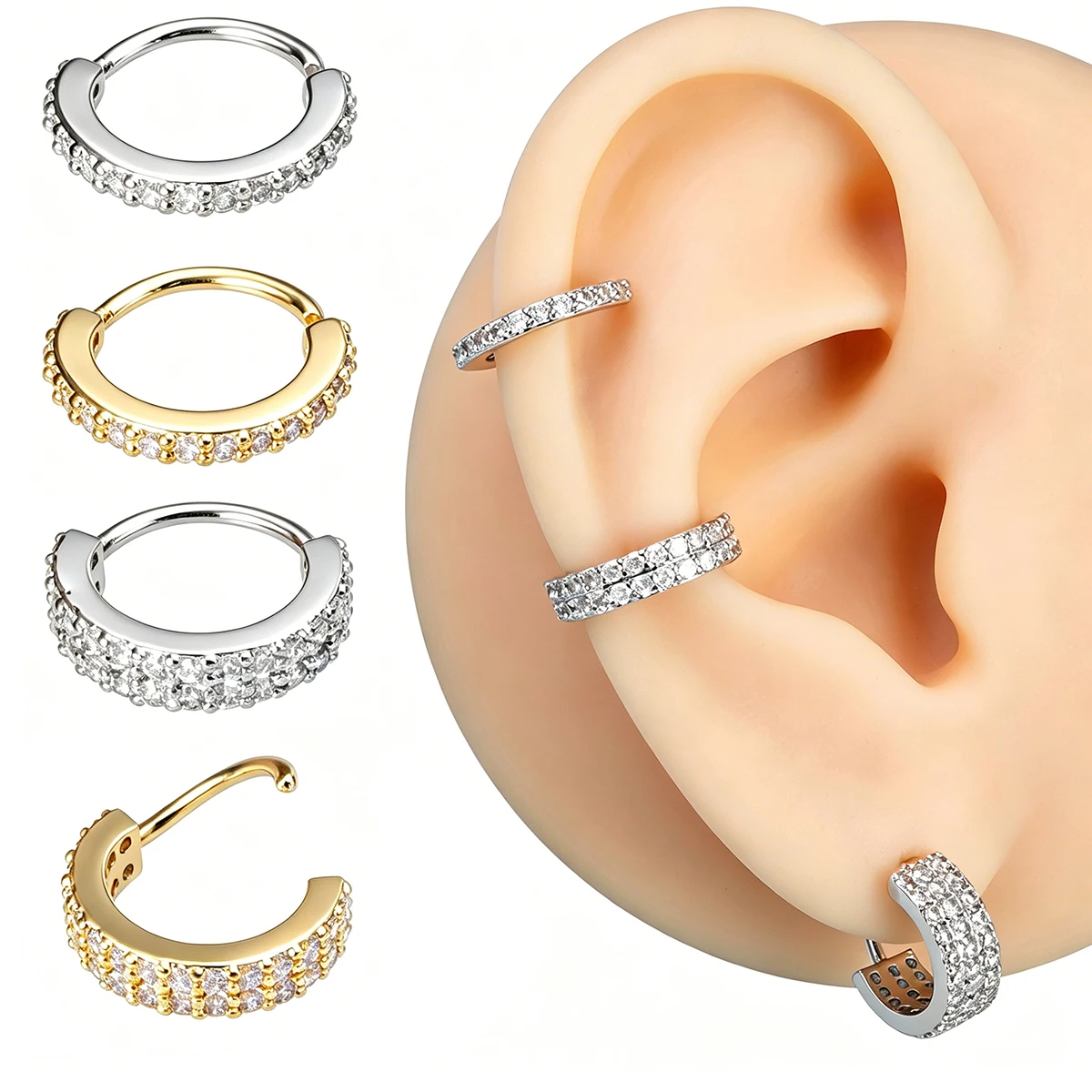 1pc/4pcs CZ Paved Flex Open Hoop Earrings Soft Bendable Hand-Press Ear Hoops Ear Cartilage Piercing Rings Body Jewelry