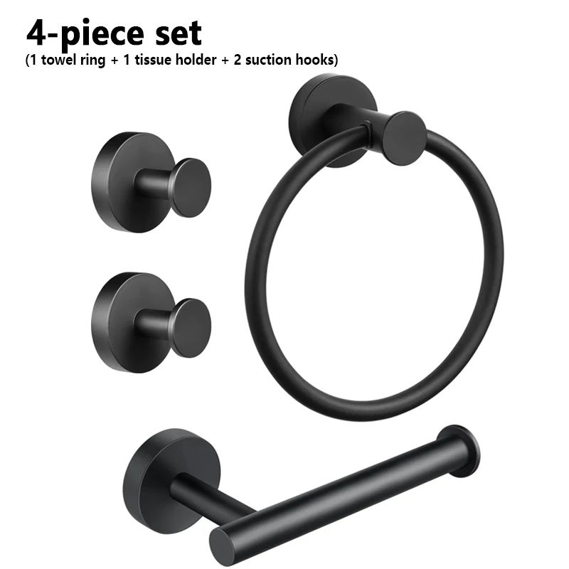 

Набор фурнитуры для ванной комнаты из 4 предметов (1 кольцо для полотенец + держатель для салфеток + 2 крючка для всасывания), идеально подходит для подвешивания полотенец и халатов в ванной комнате.