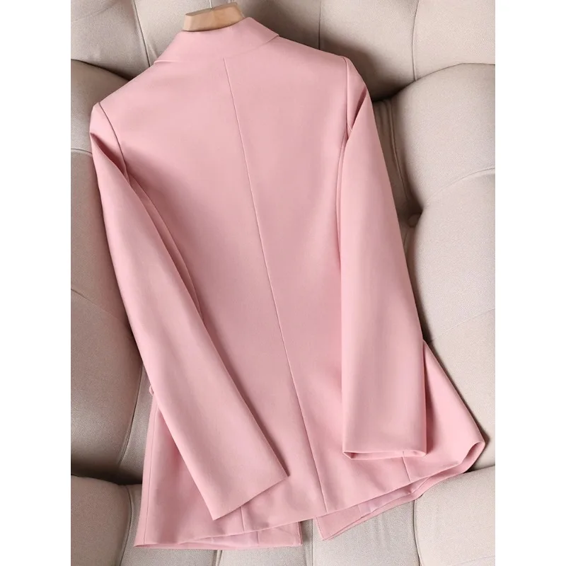 Blazer à manches longues rose imbibé pour femme, coupe couvertes, bouton unique, veste pour femme de bureau, vêtements de travail d'affaires, manteau formel, mode printemps