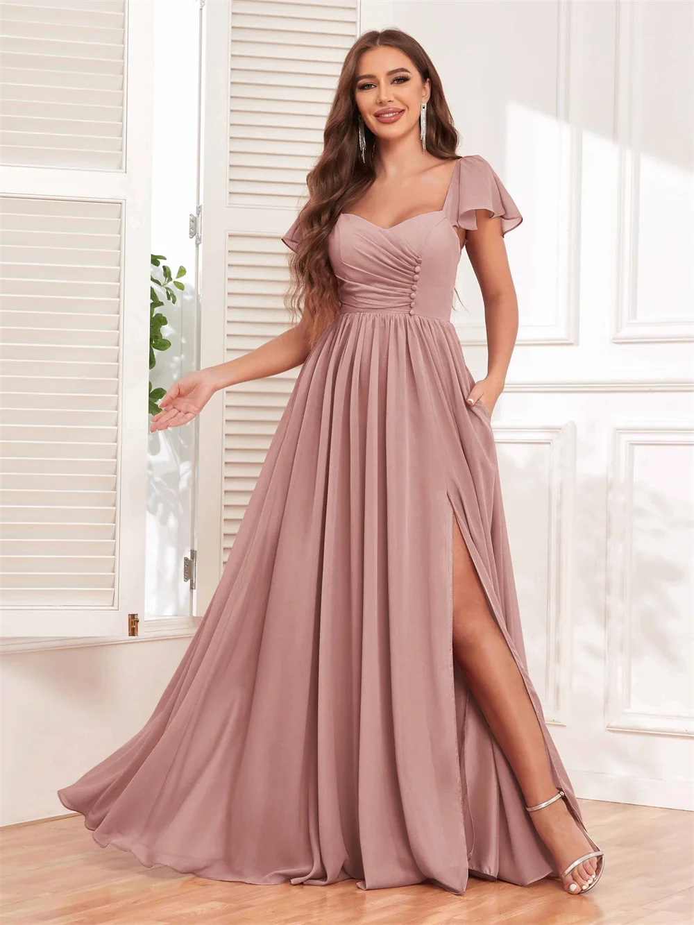 

Off the Shoulder Strapless Bridesmaid Dresses Short Sleeveless Pleated Corset Button Evening Gowns A-line Long Formal Prom Gowns