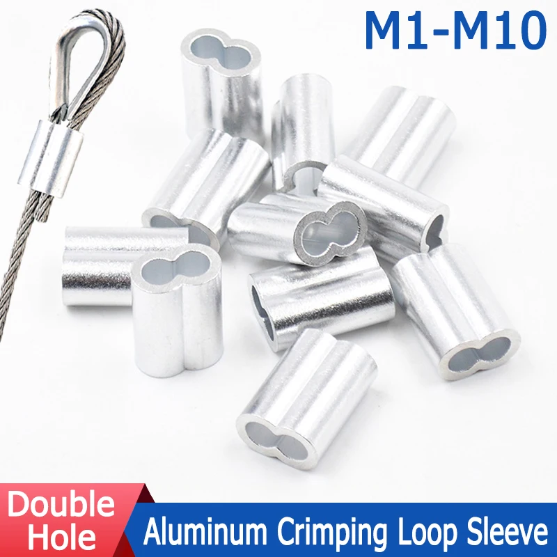 

1-100pcs M1-M10 Aluminum Crimping Loop Sleeve Wire Rope Ferrule Double Hole Steel Rope Clamp Diameter 1 1.2 2 3 4 5 6 8 10mm