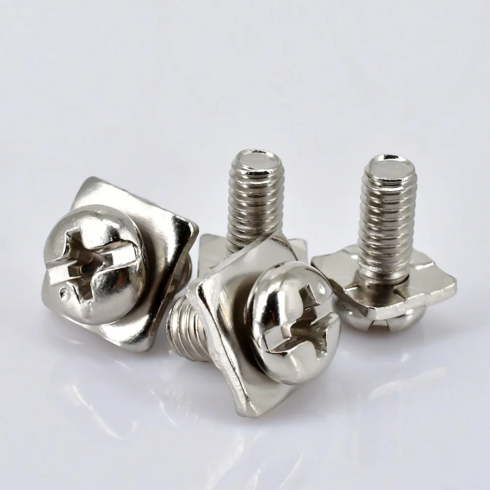 20 Pcs M3 M3.5 M4 M5 Nickel Plated Square Washer Two Combination Screw Phillips Terminal Block Screw Leakage Switch Accessories