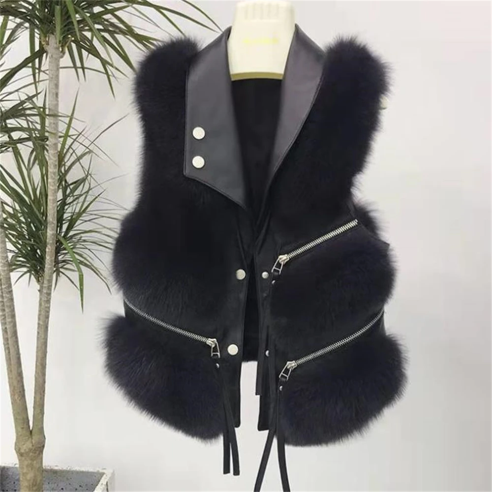 

Autumn Fur Sleeveless Jackets Fashion Faux Fur Coat Winter Women Waistcoat Female Jacket Fur Vest Fluffy PU Splice Ladies Warm