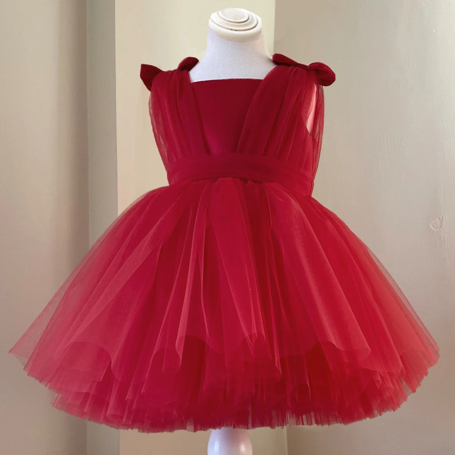 

Infant Christmas Bow Baby Girls Party Dresses Elegant Tulle Pink 1st Birthday Princess Prom Dress for Kids Gala Wedding Costume