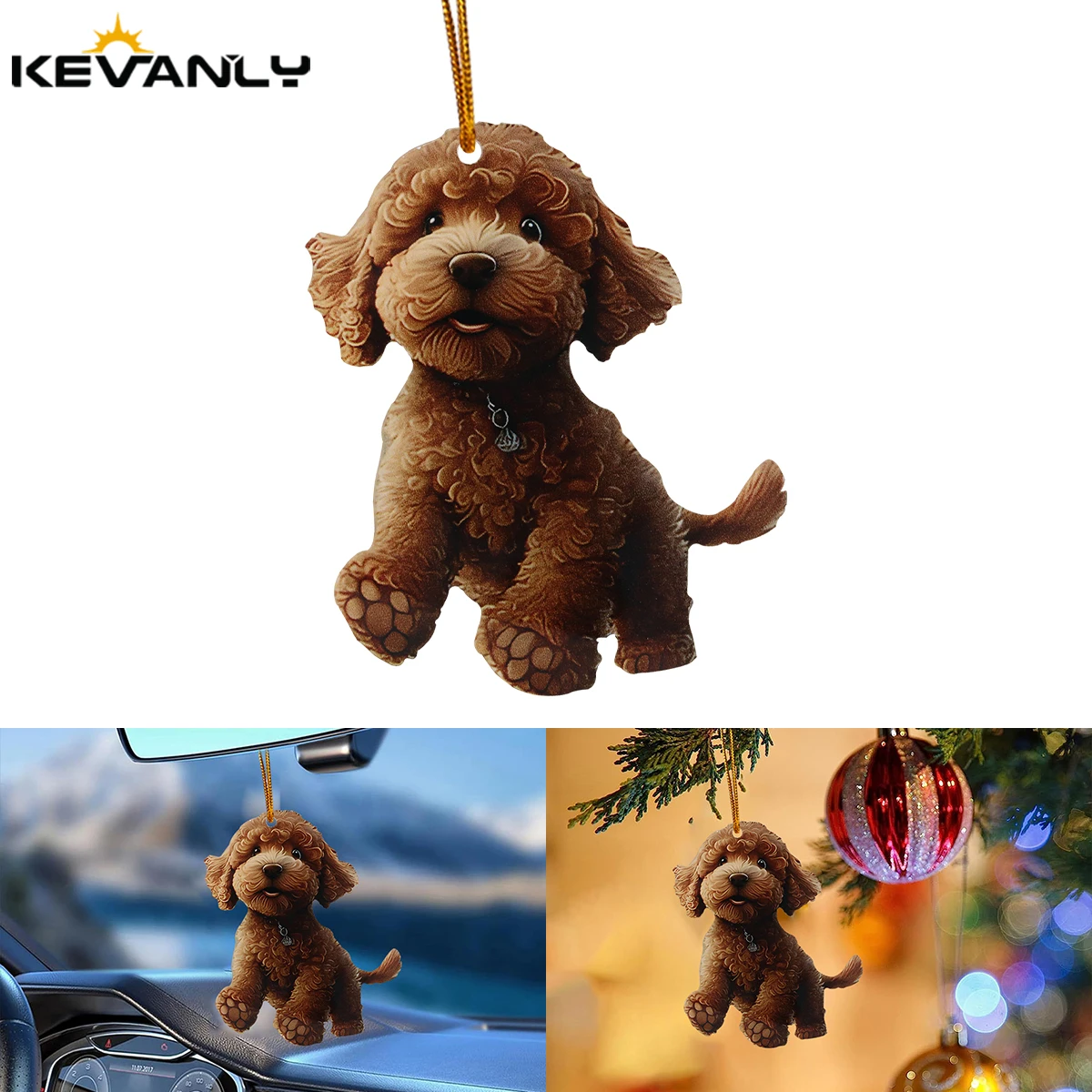 

2x Christmas Cute teddy Dog Interior Decoration RearView Mirror Pendant Hanging Car Mirror Decor Auto Key Realistic Animal decor
